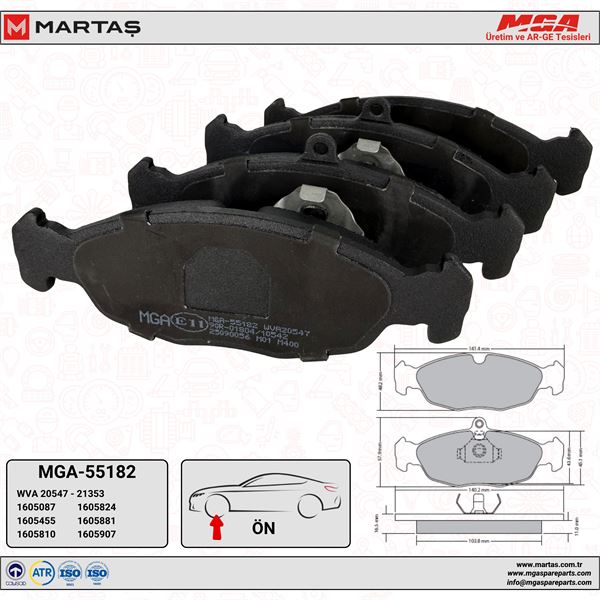 MGA 55182 — FREN BALATASI ÖN OPEL ASTRA F CORSA B COMBO B VECTRA A KÜÇÜK TIP