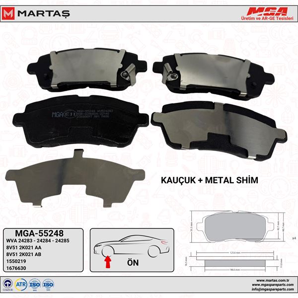 MGA 55248 — ÖN FREN DİSK BALATA ( FORD FİESTA 2008- )( / MAZDA 2 2008/2012 / SUZUKI SWIFT 2010/) WVA 24283-24284-24285