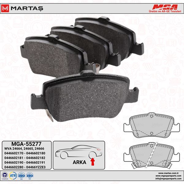 MGA 55277 — ARKA FREN BALATASI TOYOTA 1.4 D4D DIZEL COROLLA 07-12 / AURIS 2013-