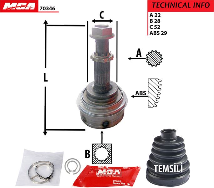 MGA 70346 — AKS KAFASI DIS ABSLİ ( OPEL CORSA C 1.3 B COMBO 93 TIGRA 1.4 94 / MERIVA 03 ) 22×28X52