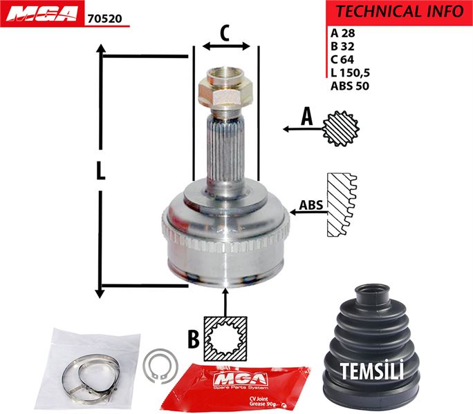 MGA 70520 — AKS KAFA DIS (ABSLI)-(HONDA ACCORD 98/02 ) (28x32x64xABS-50)
