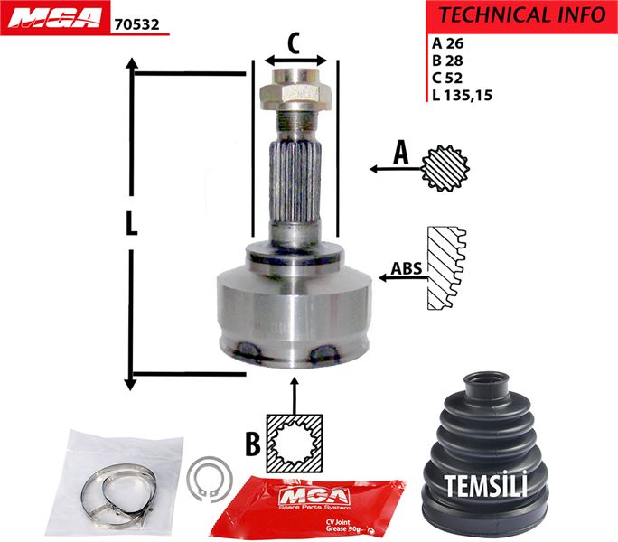 MGA 70532 — AKS KAFASI DIS HONDA JAZZ 02-08 26×28X52