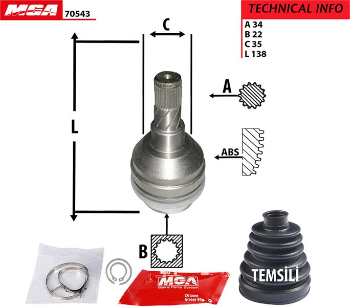 MGA 70543 — AKS KAFA IC-(CHEVROLET KALOS 02/10 1.4 /AVEO 05/10 1.4 ) (34x22x35)