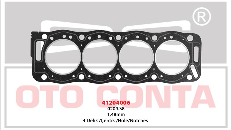 OTO CONTA 41204006 — SİLİNDİR KAPAK CONTASI 4 DELİK 1.48 mm PEUGEOT P405 PARTNER EXPERT CITROEN BERLINGO JUMPY 1.9D D9A D9B