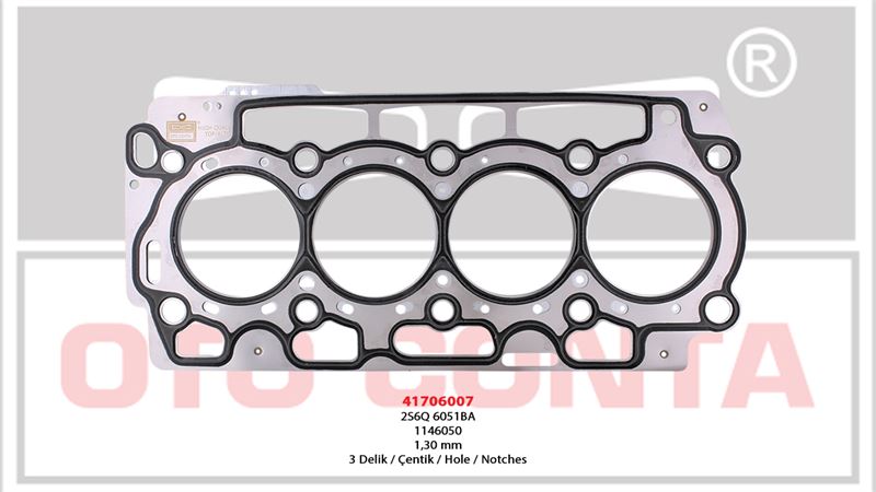 OTO CONTA 41706007 — SİLİNDİR KAPAK CONTASI 3 DELİK ÇELİK MLS 1.30 mm PEUGEOT BIPPER P206 P207 P307 CITROEN NEMO C1 C2 C3