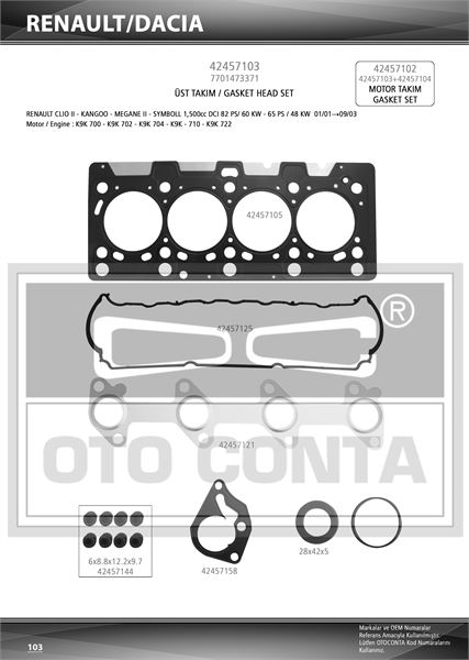 OTO CONTA 42457103 — MOTOR TAKIM CONTA MEGANE II 02> CLIO II 98> SCENIC II 03> KANGOO 01> CLIO SYMBOL I 01-09 MICRA III K12