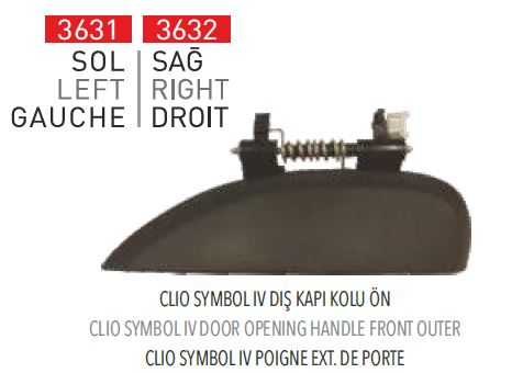 PLEKSAN 3631 — DIS KAPI KOLU SOL ( RENAULT SYMBOL IV 2013- / DACIA SANDERO 13- )