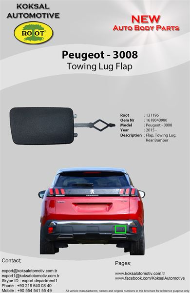 ROOT 131196 — ARKA TAMPON ÇEKİ DEMİRİ KAPAĞI - PEUGEOT - 3008- - 2016-