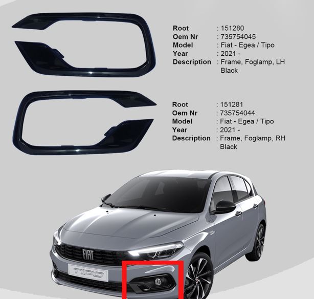 ROOT TRMK151280 — SİS FAR ÇERÇEVESİ - SİYAH - SOL FIAT EGEA 2020-