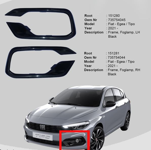 ROOT TRMK151281 — SİS FAR ÇERÇEVESİ - SİYAH - SAĞ FIAT EGEA 2020-