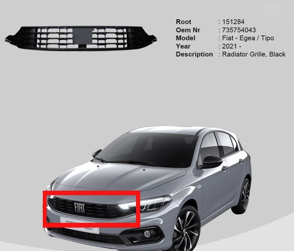 ROOT TRMK151284 — ÖN PANJUR ( SİYAH) (FIAT YAZI TAKIMI DAHİL) FIAT EGEA 2020-
