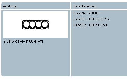 ROYAL 228010R — SİLİNDİR KAPAK CONTASI 1.40 MM 2 ÇENTİK DUCATO-BOXER-JUMPER-MOVANO-MASTER 2.8 HDI-JTD 8140.43S