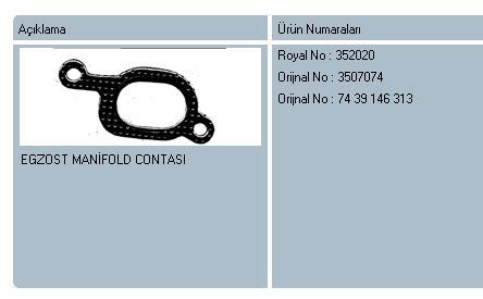 ROYAL 352020 — EGZOZ MANİFOLD CONTASI RENAULT LAGUNA I 95-01 2.0 16V N7Q VOLVO C70 98-04 S40 98-04 S60 98-04 S80 9 8>04 V70