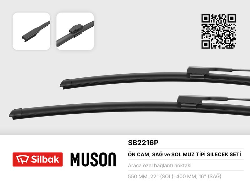 SILBAK SB2216P — SİLECEK SÜPÜRGESİ 550/400MM MUZ TİPİ DOKKER 05/15-LODGY. STEPWAY 05/15-EXPRESS 05/21>