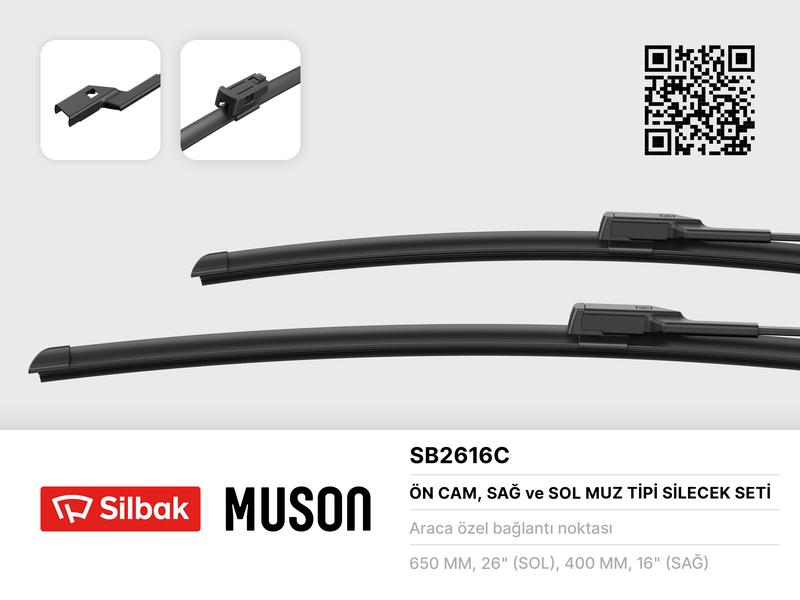 SILBAK SB2616C — ÖN SİLECEK SÜPÜRGESİ 650mm / 380mm MUZ TİPİ PARTNER TEPE - BERLINGO 08> EGEA GRANDE PUNTO -LINEA 08> FIAT