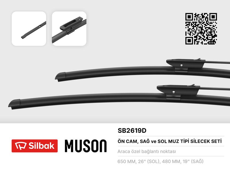 SILBAK SB2619D — SİLECEK SÜPÜRGESİ TAKIMI 650 MM / 480 MM FIAT FİORİNO 08> SCUDO 22> PSA NEMO-BIPPER 09>