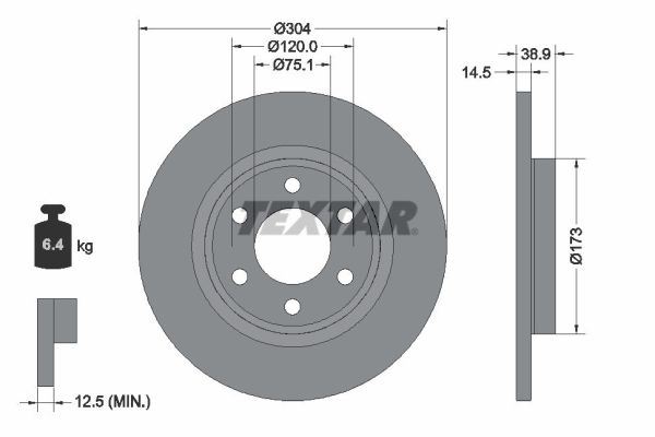 TEXTAR 92352703 — FREN DİSKİ ARKA TRANSIT CUSTOM V-710 23-