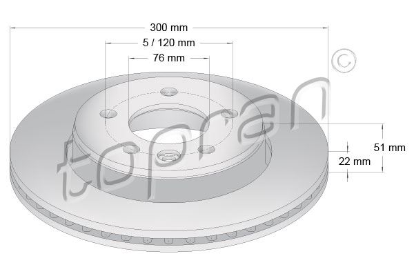 TOPRAN 118208001 — ARKA FREN DİSKİ-300×22 5×120 (VW AMAROK 17- CRAFTER 17-)