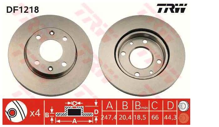 TRW DF1218 — FREN DİSKİ ÖN PEUGEOT 205 I 1983 - 1990, 205 II 1987 - 1998, 407 2004 >>
