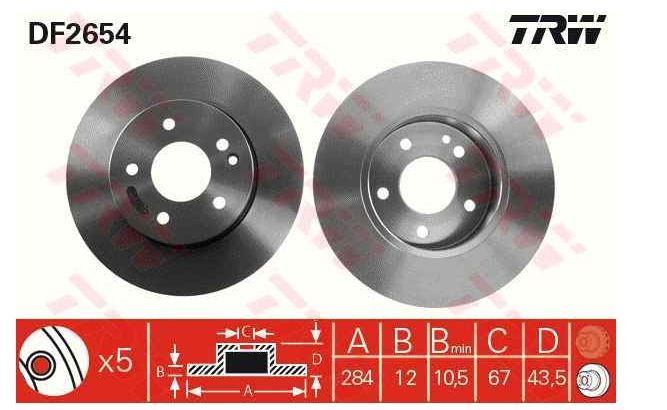 TRW DF2654 — FREN DİSKİ ÖN (HAVALANDIRMASIZ) C-CLASS W202 93-00