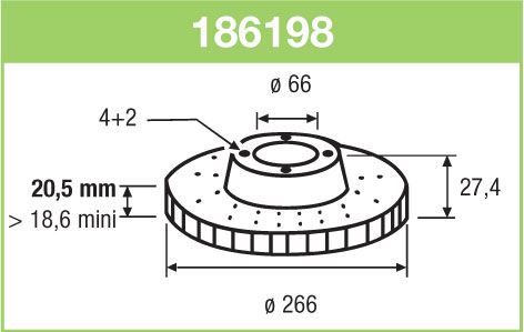 VALEO 186198 — FREN DİSKİ ÖN HAVALI 266 MM ( PEUGEOT 206 / 306 / 405 / PARTNER / CITROEN BERLINGO EM )
