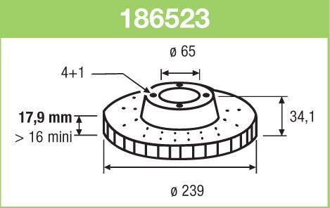 VALEO 186523 — ÖN FREN DİSKİ-HAVA KANALLI-239X18 4×100 (VW POLO 95-02)