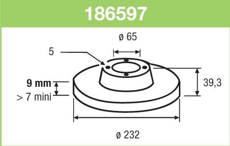 VALEO 186597 — ARKA FREN DİSKİ-232X90 5×100 (VW GOLF 98-06 POLO 02- AUDI A1 19- SEAT IBIZA 02-)