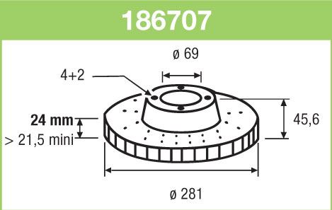 VALEO 186707 — FREN DİSKİ ÖN HAVALI (281-4)-(MITSUBISHI CARISMA 00/06/VOLVO S40-V40 00/ )