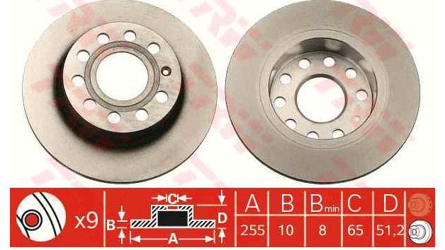 VALEO 186857 — ARKA FREN DİSKİ-253X10 5×112 (VW CADDY 04- GOLF 04- AUDI A3 04- SEAT LEON 06-)