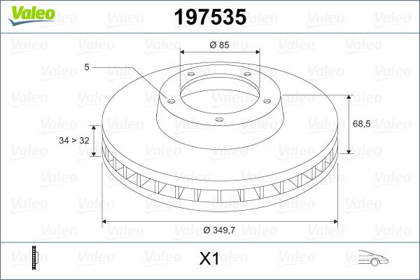 VALEO 197535 — SOL ÖN FREN DİSKİ-350X34 5×120 (VW TOUAREG 03-10 AUDI Q7 07-15 PORSCHE CAYENNE 03-)