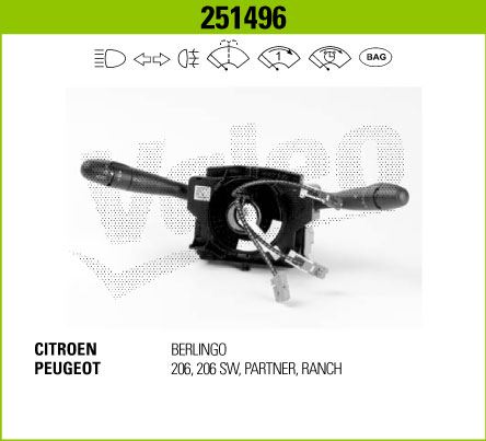 VALEO 251496 — FAR SİLECEK KUMANDA KOLU ( PEUGEOT 206 / 206SW / 406 / PARTNER )