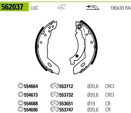 VALEO 562037 — PABUÇ BALATA ARKA CITROEN ZX 1.6, 1.8, 1.9D/TD -ABS, XSARA 1.4, 1.6, 1.8, 1.8D, 1.9D -ABS