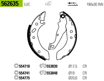 VALEO 562635 — ARKA PABUÇLU BALATA GENİŞ TİP ( FORD ESCORT 90- (-ABS)