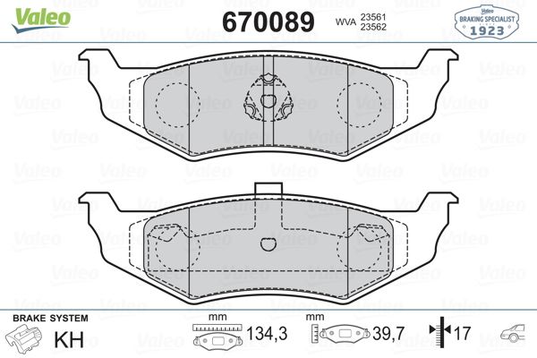 VALEO 670089 — FREN BALATASI ARKA (CHRYSLER SEBRING 01/ / DODGE STRATUS 01/ )
