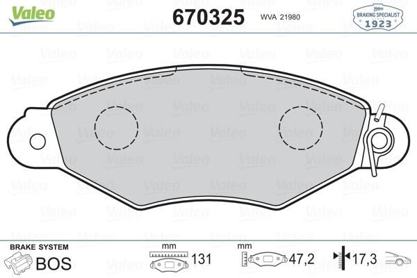 VALEO 670325 — FREN BALATASI ÖN (131 MM) PEUGEOT P206 RENAULT KANGOO CITROEN XARA 97- (YAYLI)