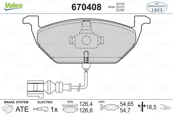 VALEO 670408 — ÖN FREN BALATASI-KABLOLU- (VW GOLF 98-06 POLO 02-05 AUDI A3 97-03 SEAT LEON 00-06 SKODA OCTAVIA 97-11)