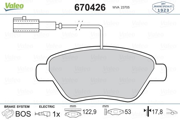 VALEO 670426 — FREN BALATASI ÖN (FIAT 500 BRAVO DOBLO FIORINO PUNTO IDEA PANDA STILO)