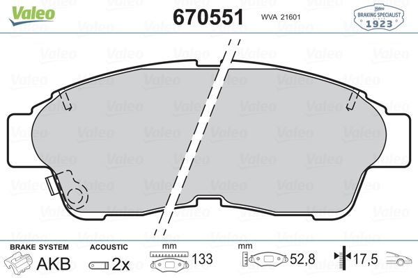 VALEO 670551 — FREN BALATASI ÖN TOYOTA COROLLA 1994-1998 AE101-AE111 /CORONA 92-97 AT191 / RAV4 96-00