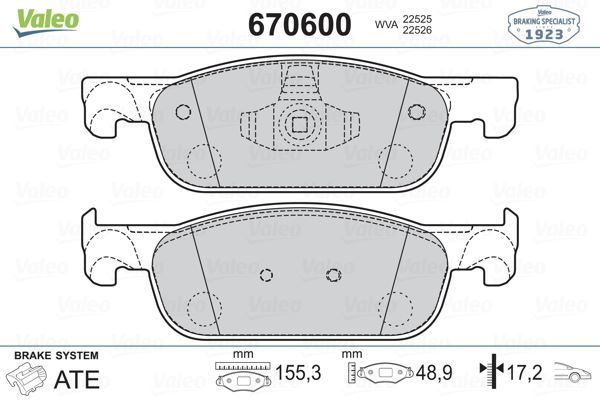 VALEO 670600 — FREN BALATASI ÖN GENİŞ TIP RENAULT CLIO IV SYMBOL II DACIA SANDERO II