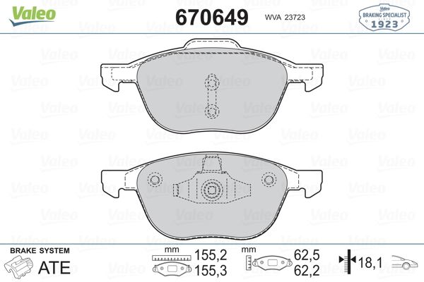 VALEO 670649 — FREN BALATASI ÖN (FORD FOCUS III 11- C-MAX II 10-)