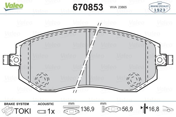 VALEO 670853 — BALATA FREN ÖN-(SUBARU FORESTER 02/08 2.5 T/IMPREZA 00/08 2.0-2.5 /LEGACY 00/08 2.0-2.5 )