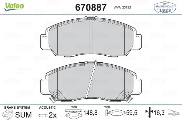 VALEO 670887 — ÖN FREN BALATASI HONDA CIVIC 1.4-1.6-1.8 HB-SEDAN FD6 2006-/ CIVIC FB7 2012-/ HONDA FRV 2006-/
