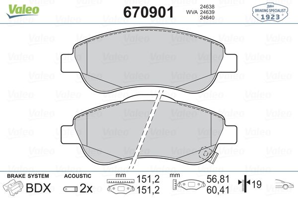 VALEO 670901 — DİSK BALATA ÖN HONDA CR-V III 2.0 I-VTEC, 2.2 I-CTDI 07-