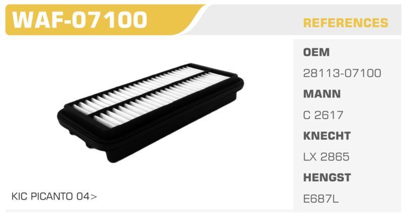 WINKEL WAF07100 — HAVA FİLTRESİ PICANTO 05>10 1.1 65HP Koli: 20 Ad.