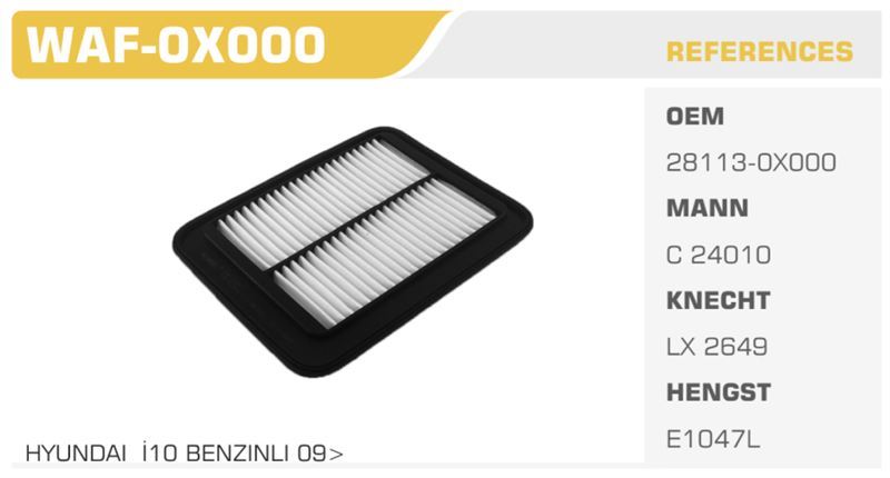WINKEL WAF0X000 — HAVA FİLTRESİ i10 08-11 1.1 BENZİNLİ Koli: 20 Ad.