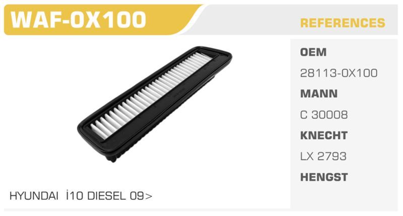 WINKEL WAF0X100 — HAVA FİLTRESİ i10 08-11 1.1 CRDI Koli: 20 Ad.