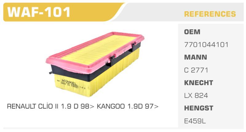 WINKEL WAF101 — HAVA FİLTRESİ CLIO II KANGOO 98> 1.9D TIRNAKLI Koli: 42 Ad.