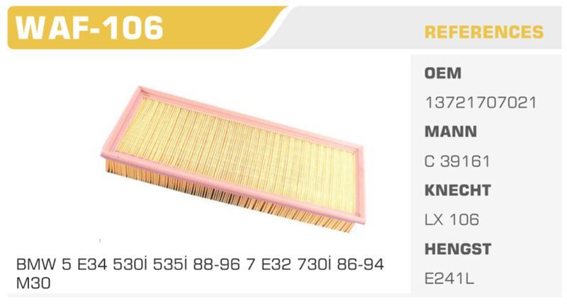 WINKEL WAF106 — HAVA FİLTRESİ BMW 5 E34 E39 BMW 7 E32 E38 530i 535i 540i 740i 840i Koli: 20 Ad.