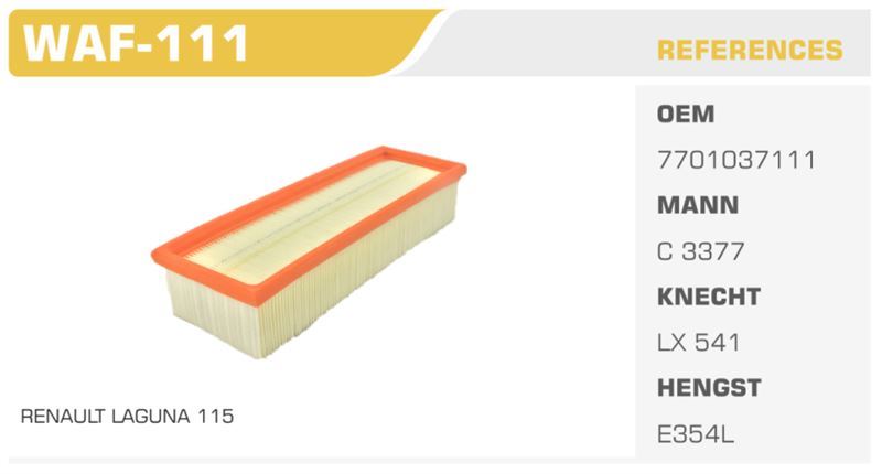 WINKEL WAF111 — HAVA FİLTRESİ LAGUNA I 96>02 1.8 2.0 8V F3R 115HP Koli: 38 Ad.