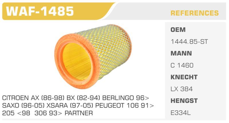WINKEL WAF1485 — HAVA FİLTRESİ 106 205 306 405 / AX BX SAXO 1.4 1.6 TU5JP Koli: 40 Ad.